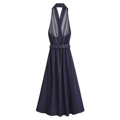 Halter Neck Backless Dress With Belt