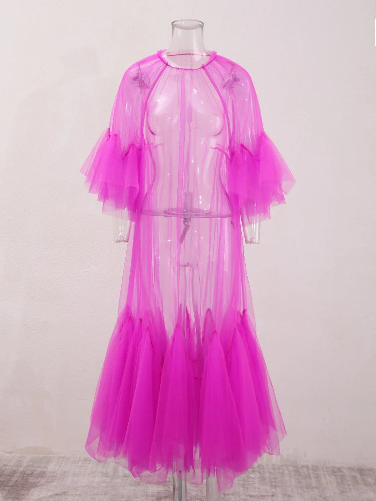 Robe en mailles de volants