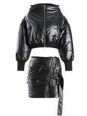 Zipper Jacket & Mini Skirt Set – Structured Street Style in Pure Cotton