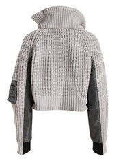 Gray Color-Block Knit & Nylon Asymmetric Jacket