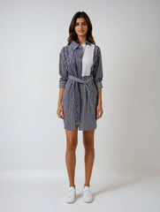 Striped Color-block Belted Shirt – Modern Mix With Asymmetric Charm