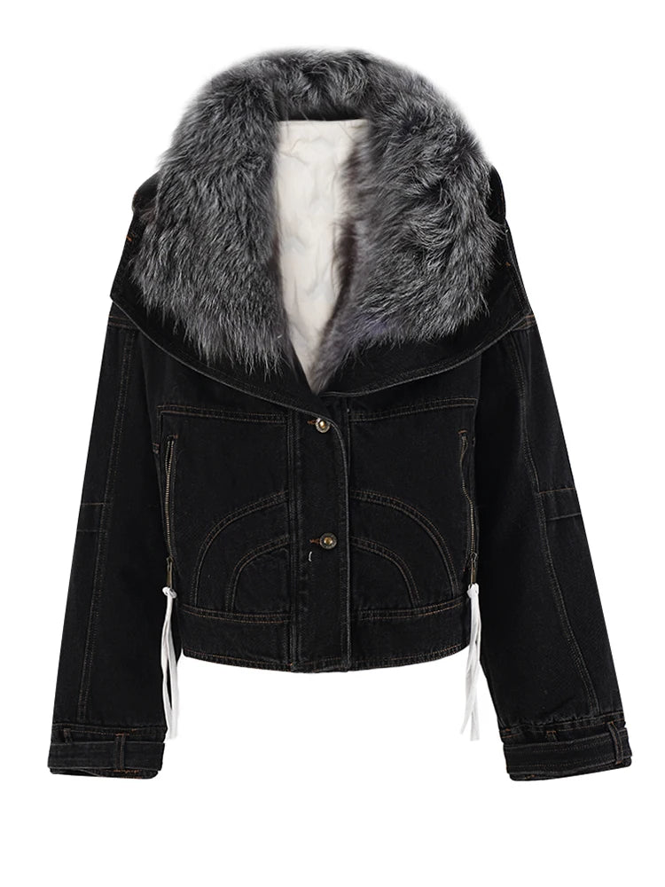 Veste en denim en fourrure