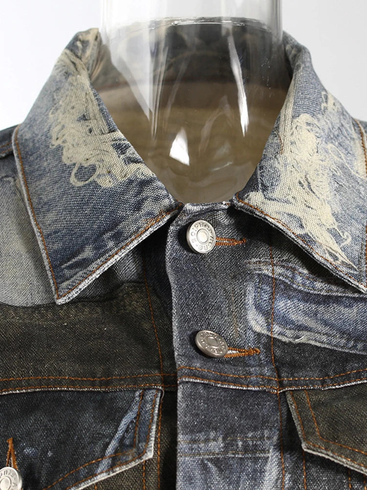 Denim Printed Color-block Jacket