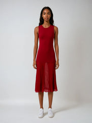 Red Knitted Sleeveless Midi Dress