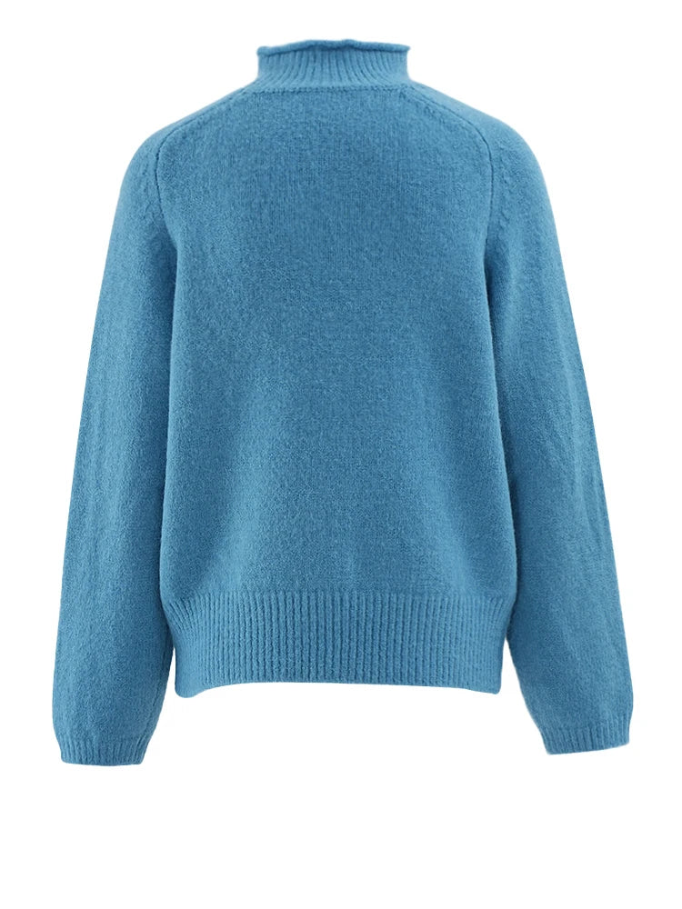 Pull en tricot à col roulé bleu confortable