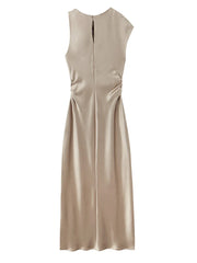 Asymmetrical Pleated Midi Dress – High Street Elegance
