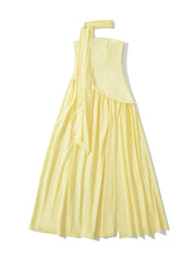 Pleated Strapless Midi Dress – Summer Slash-neck Halter Style