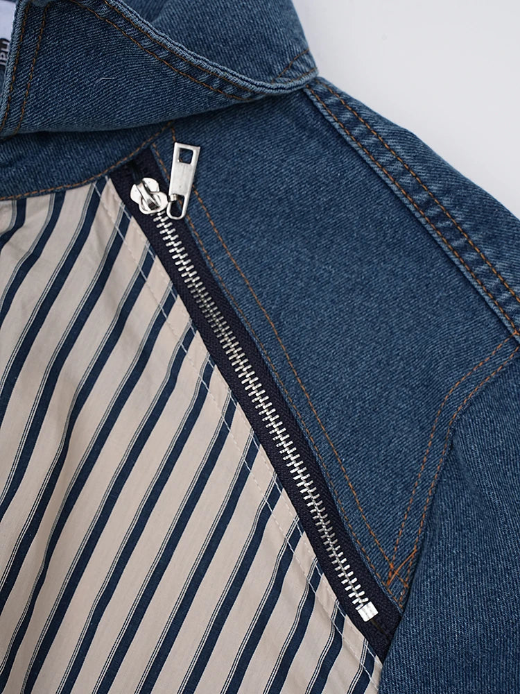 Stripe Spliced Denim Shirt