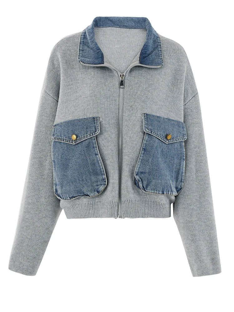 Cardigan tricot décontracté en jean