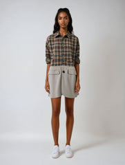 Dual-Tone Khaki Plaid Patchwork Blazer