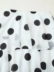 Polka Dot Two-piece Set – Sleeveless Zip Crop Top & High-waist Long Skirt