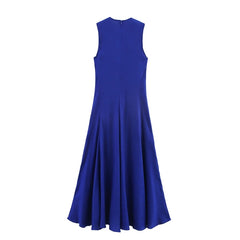 Blue Linen-look Sleeveless Midi Dress