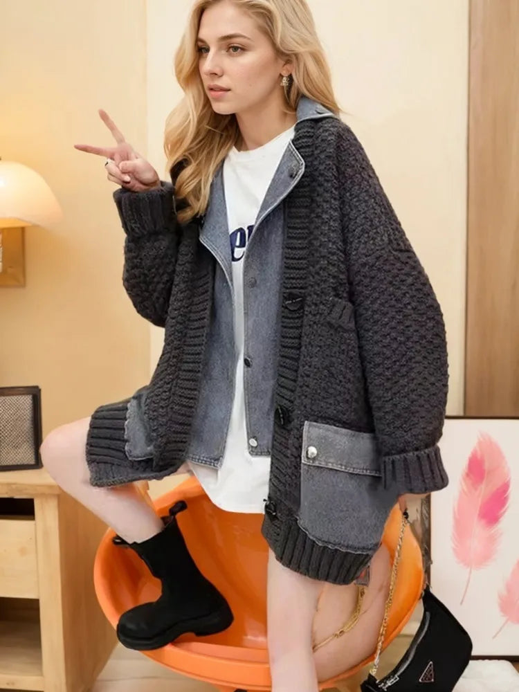 Manteau de pull épissé en jean