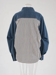 Stripe Spliced Denim Shirt