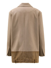 Khaki Denim Spliced Blazer