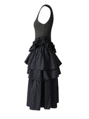 Gray Plaid Ruffle Vest Dress – Sleeveless Elegance