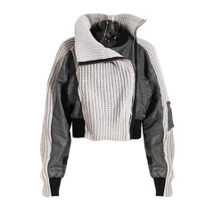 Gray Color-Block Knit & Nylon Asymmetric Jacket