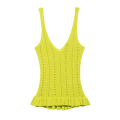 Women’s V-Neck Hollow Crochet Sling Blouse