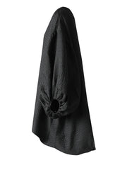 Black Irregular Hem Lantern Sleeve Midi Dress