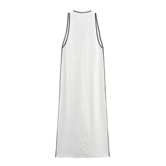 White V-neck Linen Midi Dress