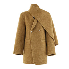 Woolen Scarf Collar Coat – Sculptural Silhouette in Cotton-poly Blend