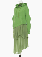 Contrast Hoodie & Pleated Skirt Dress