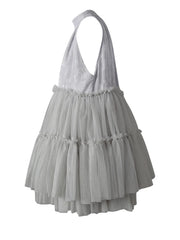 Gray Print Mesh Stand-Collar Mini Dress