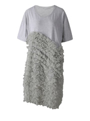 Gray Color-block Mesh Dress – Short Sleeve Knee-length Casual Fit