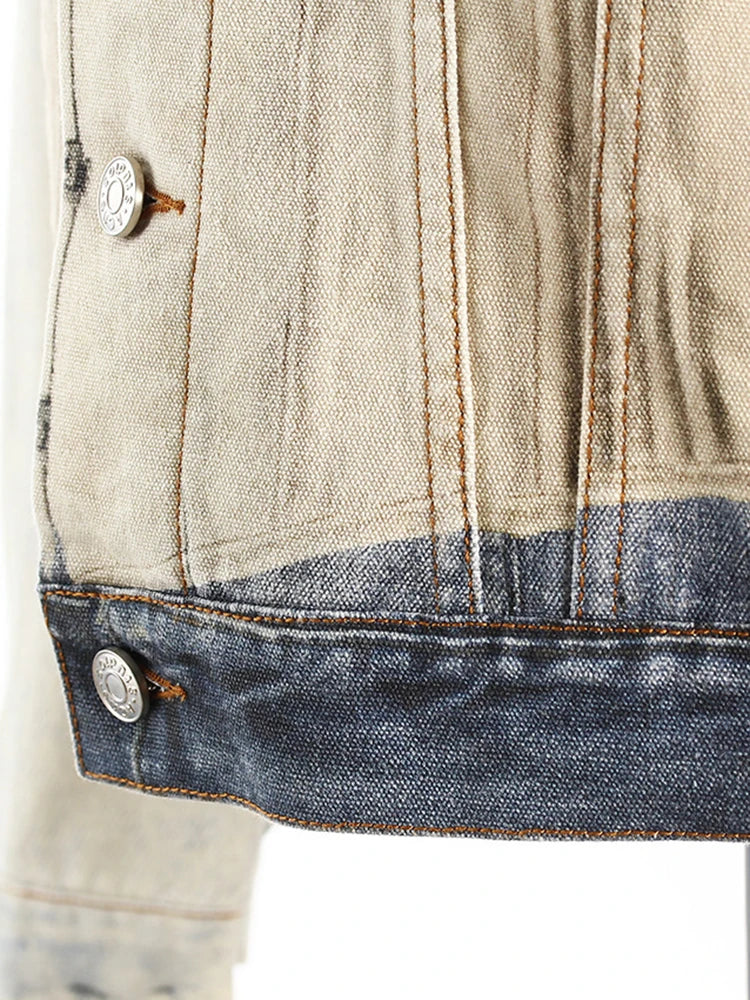 Denim Printed Color-block Jacket