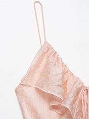 Pink Spaghetti Strap Midi Dress – V-collar Summer Party Silhouette