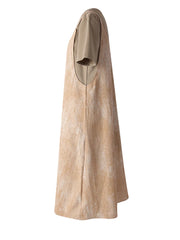 Khaki Color-block Midi Dress – Short Sleeve Loose-fit Style