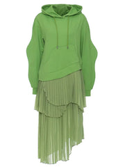 Contrast Hoodie & Pleated Skirt Dress