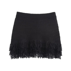 Short-sleeved Knitted Jacket With Tassel Mini Skirt