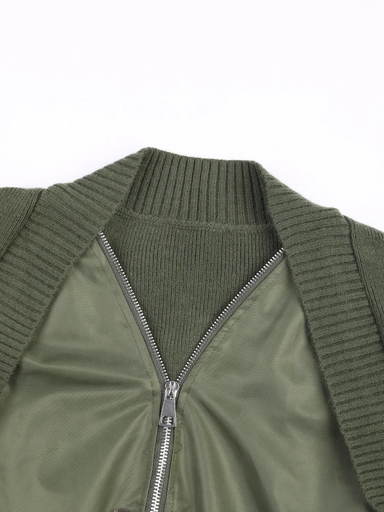 Veste à glissière en V: Streetwear vert épissé