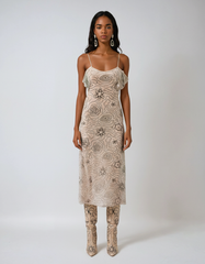 Sequin Ruffle Midi Dress