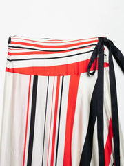 Color Matching Striped Print Lace Up Midi Skirts
