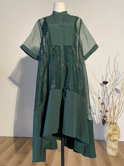 Green Irregular Organza Shirt Dress