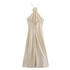 Flower Halter Satin Dress