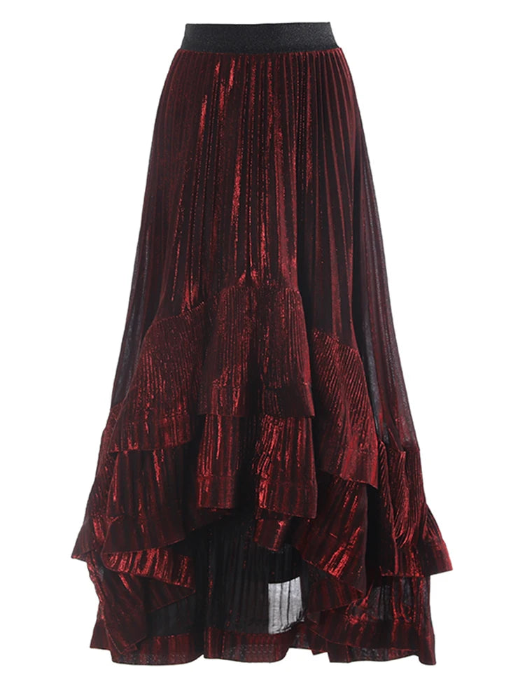 Taille élastique haute jupe plissée irrégulière