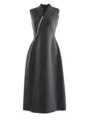Gray Mesh Topstitched Long Dress