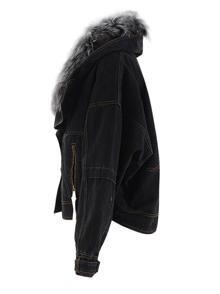 Veste en denim en fourrure
