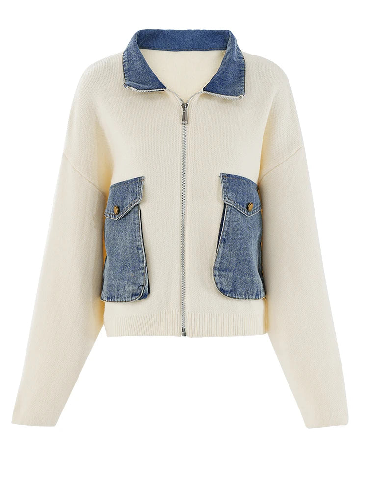Cardigan tricot décontracté en jean