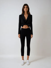 Chic Cropped Black Blazer with Bow Detail