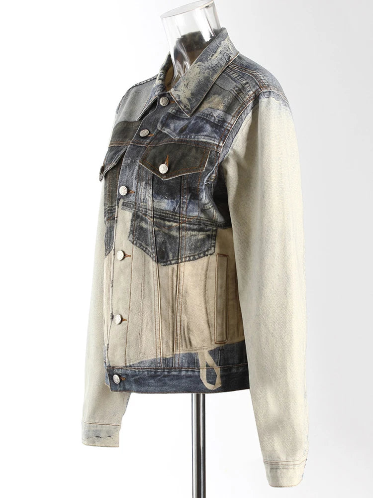 Denim Printed Color-block Jacket