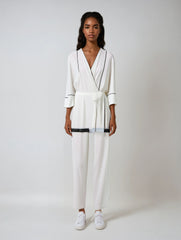 Lace-up V-neck Top & Wide-leg Pants Set – Elegant Spring Statement