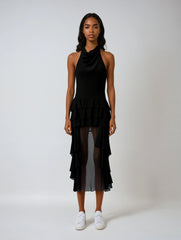 Black Halter Backless Midi Dress