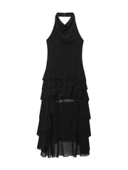 Black Halter Backless Midi Dress