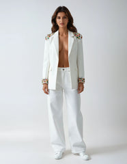 Spliced Crystal Embellished Blazer