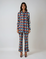Spring Printed Flare Set – Long Shirt & Mid-waist Flare Pants