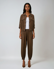 Striped 2-piece Set – Single-breasted Shirt & Elastic Waist Trousers